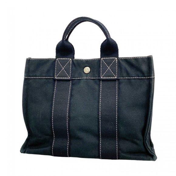 Hermès Deauville PM Handbag Black Canvas Silver Hardware Pre-owned Women's - Picture 1 of 16